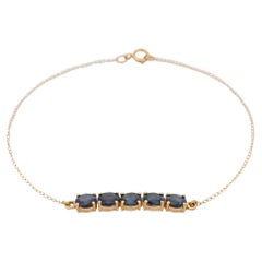 Natural Blue Sapphire Chain Bracelet in 14K Yellow Gold