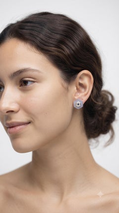 Natural Blue Sapphire, Chalcedony & Diamond Earring in 14k Gold
