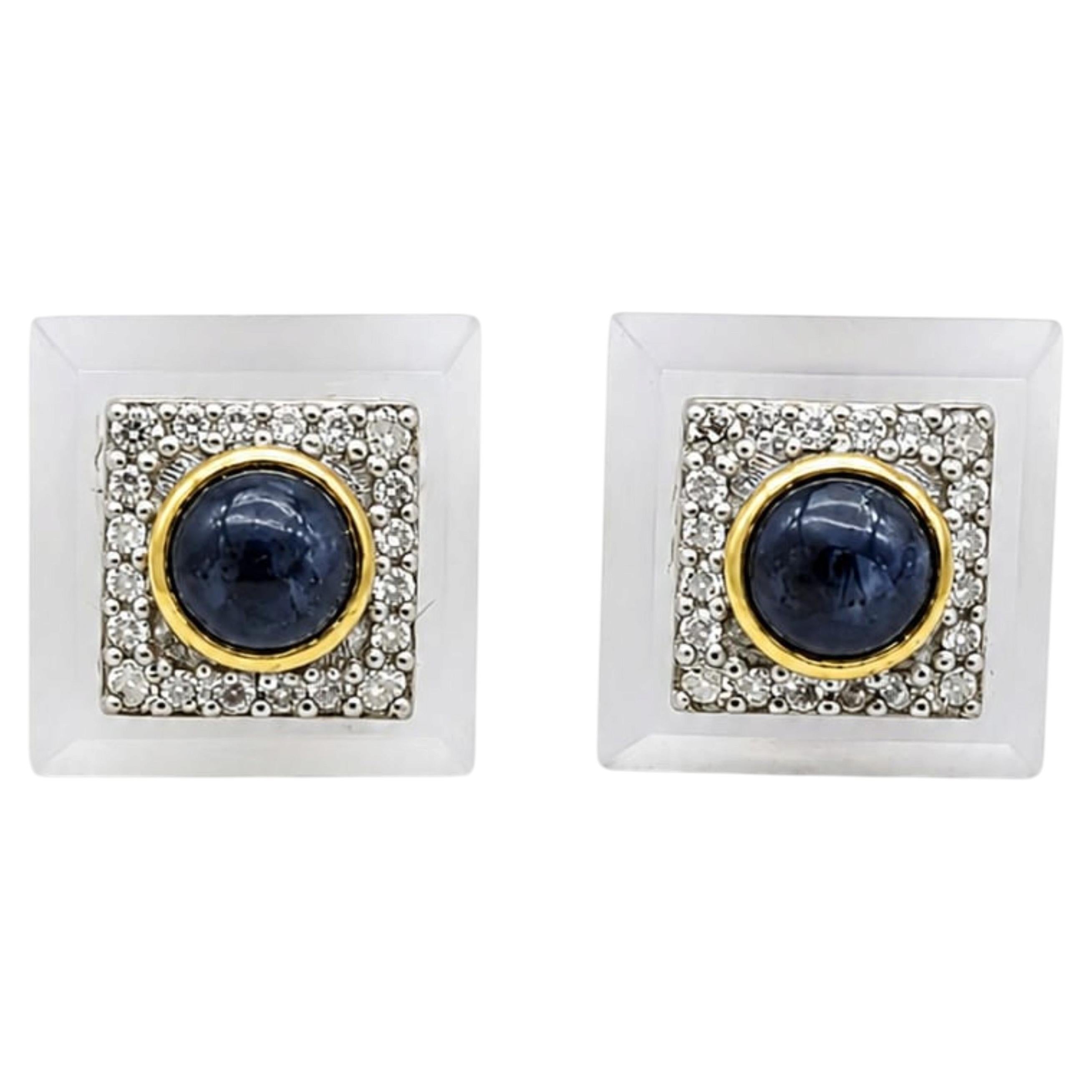 14K Gold Earring with Blue Sapphire, Chalcedony, and Diamond For Sale