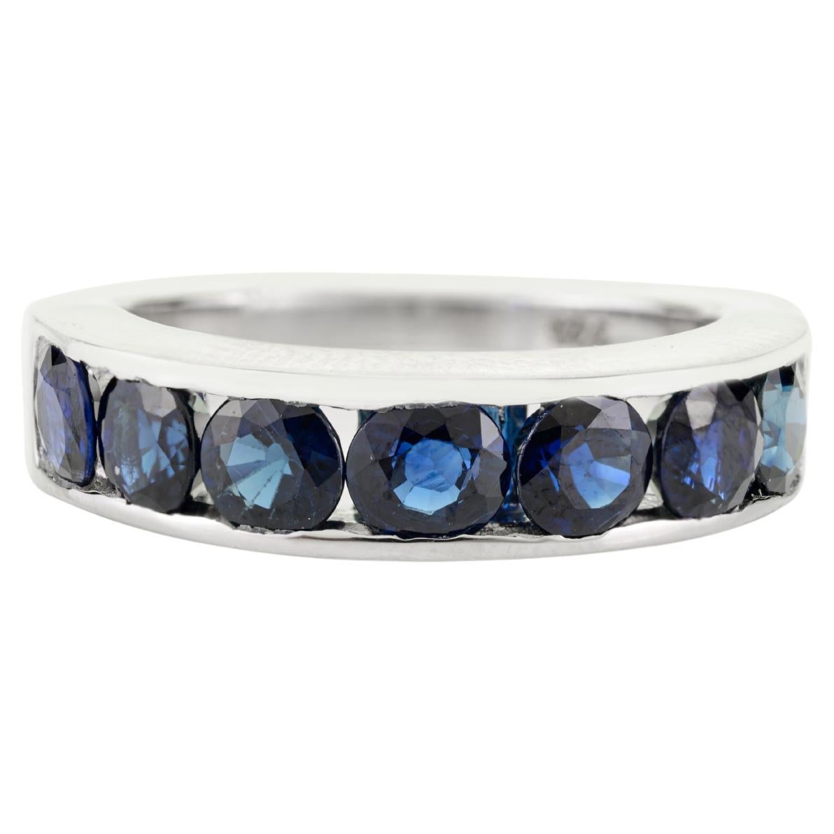 Natural Blue Sapphire Channel-Set Unisex Eternity Band Ring in 925 Silver
