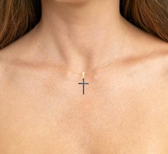 Natural Blue Sapphire Cross Pendant 0.58 Carats 14K Yellow Gold