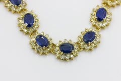 Bracciale tennis con zaffiro blu naturale e diamanti da 10,50 carati, in oro giallo 14 carati