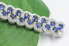 Natural Blue Sapphire Diamond 25 Carat 18 Karat White Gold Tennis Bracelet
