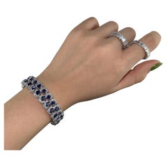 Natural Blue Sapphire Diamond 25 Carat 18 Karat White Gold Tennis Bracelet