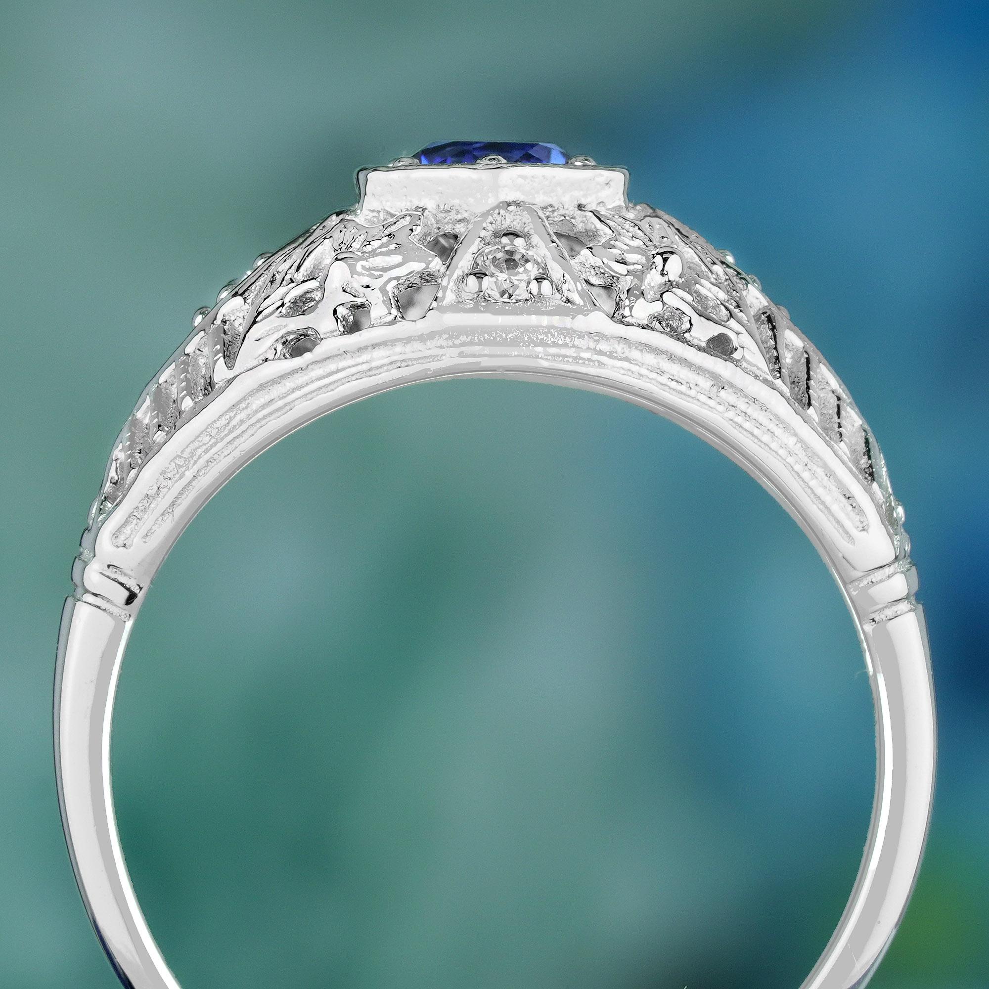 Verlobungsring aus massivem 9 Karat Gold mit natürlichem blauem Saphir und Diamant im Art-déco-Stil im Zustand „Neu“ im Angebot in Bangkok, TH