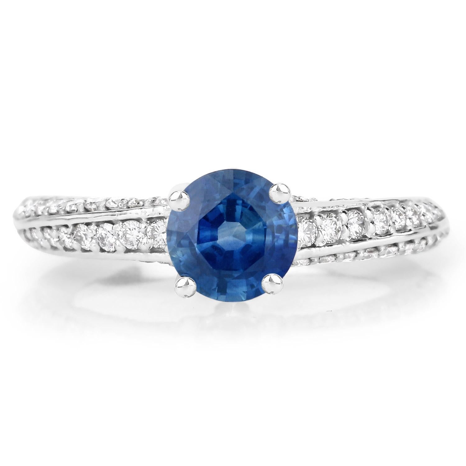 Natural Blue Sapphire & Diamond Cocktail Ring 1.60 Carats Total 14k White Gold For Sale 2
