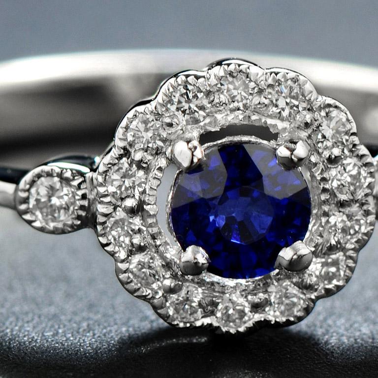 Natural Blue Sapphire Diamond Cocktail Ring For Sale at ...