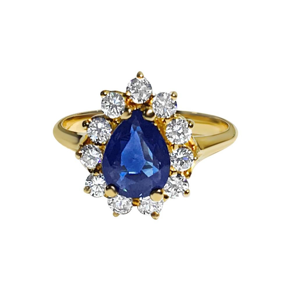 Natural Blue Sapphire & Diamond Cocktail Ring  For Sale