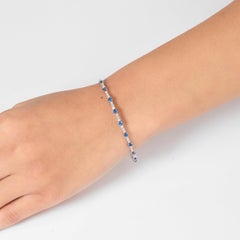 1.97 Carat Natural Blue Sapphire & Diamond Stackable Bracelet, 14k White Gold