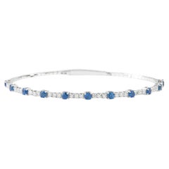 Natural Blue Sapphire & Diamond Cuff Bracelet in 14K Solid Gold (Certified)