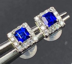 Natural Blue Sapphire & Diamond Earring in 14k Gold