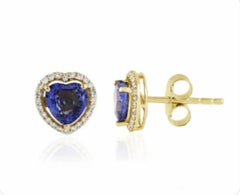 Natural Blue Sapphire & Diamond Earring in 14k Gold