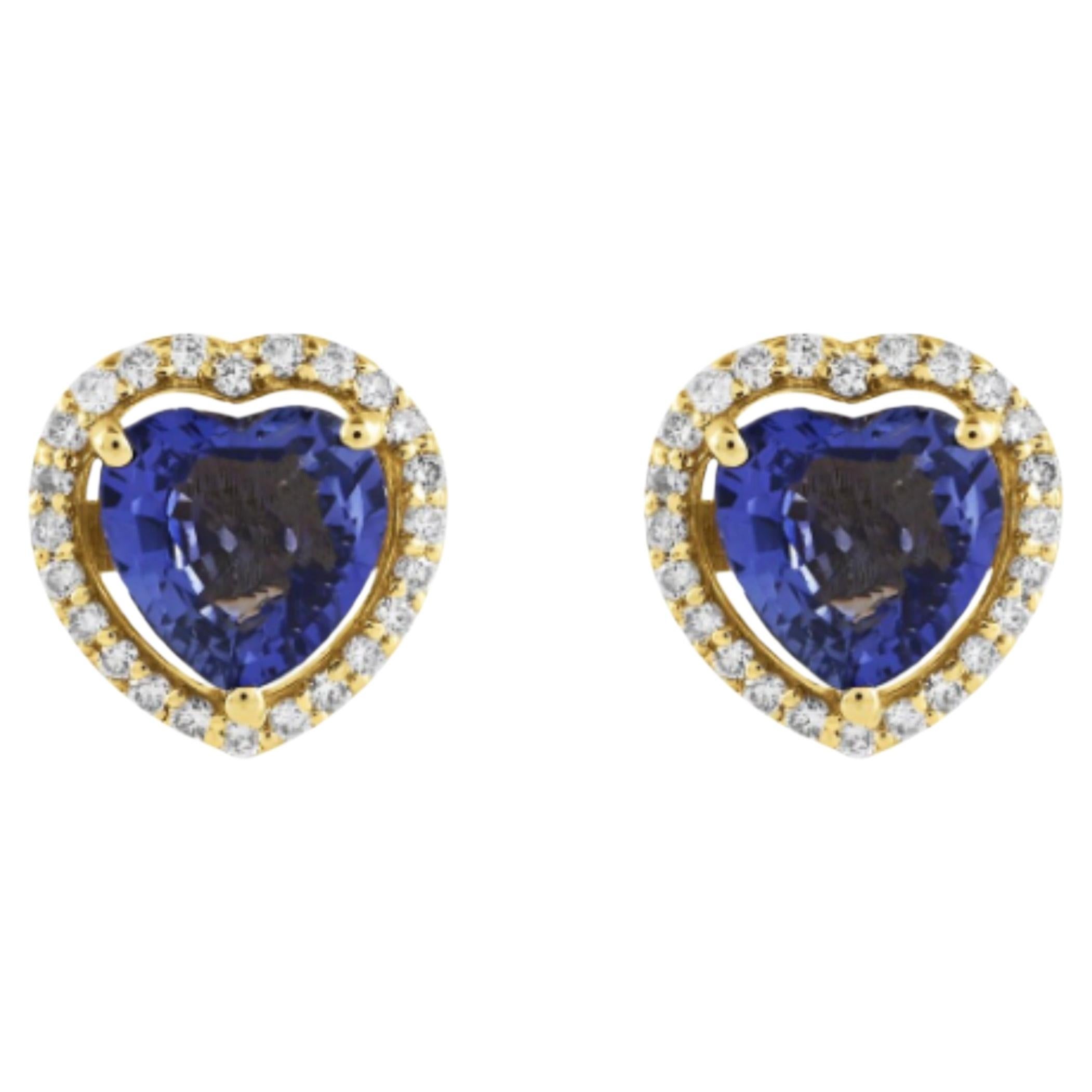14K Gold Blue Sapphire & Diamond Halo Earrings, 1.69ct