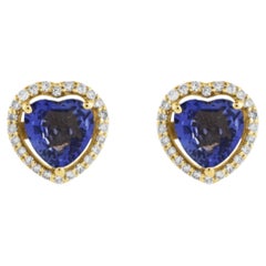 Natural Blue Sapphire & Diamond Earring in 14k Gold