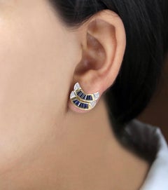 Natural Blue Sapphire & Diamond Earring in 18k Gold