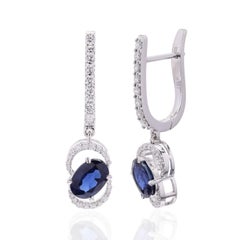 18K Gold Blue Sapphire & Diamond Stud Earrings, 2.01ct