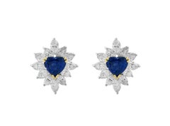18K White Gold Blue Sapphire & Diamond Halo Earrings
