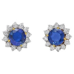 Natural Blue Sapphire & Diamond Earring in 18k Gold