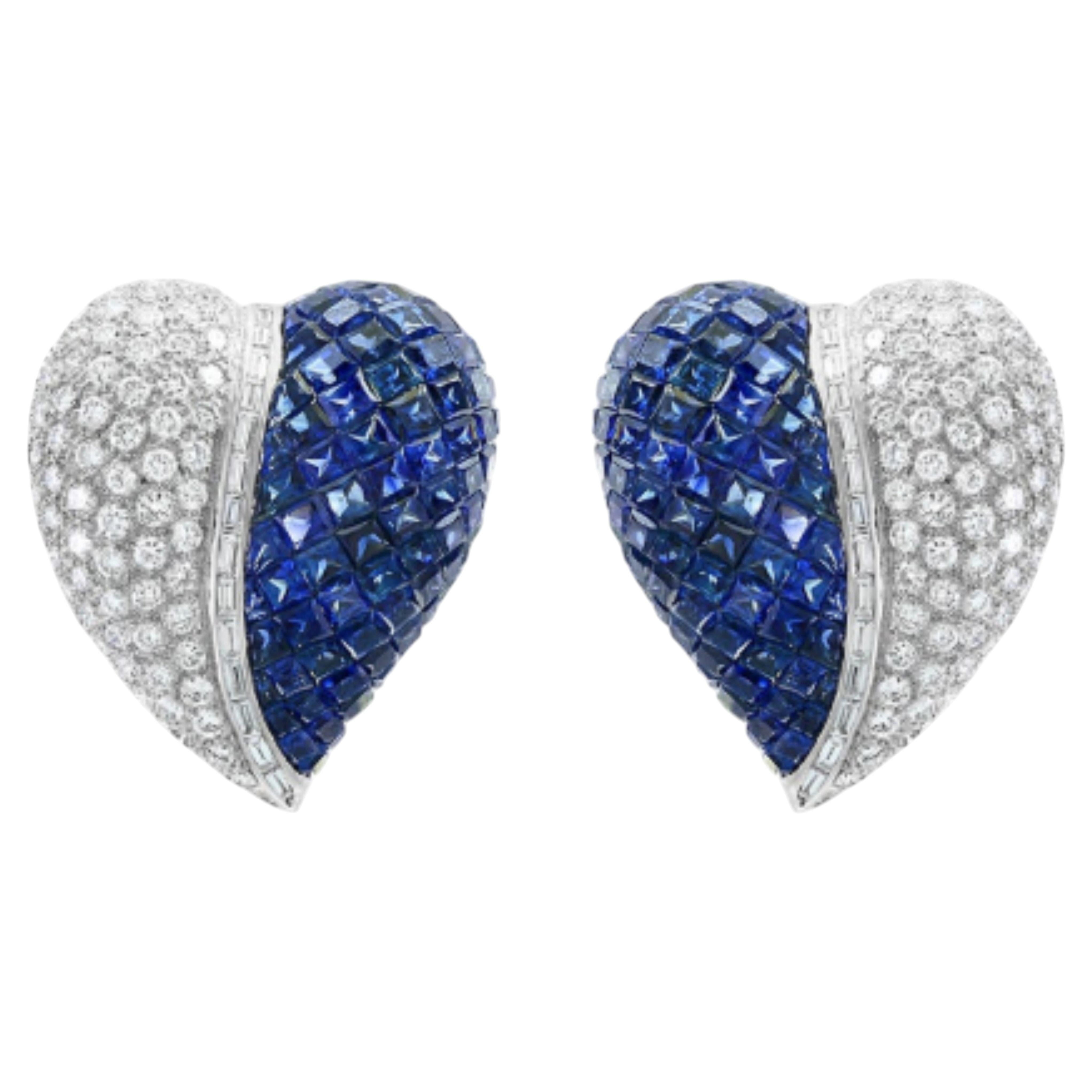 18K White Gold Blue Sapphire & Diamond Halo Earrings, 5.5ct