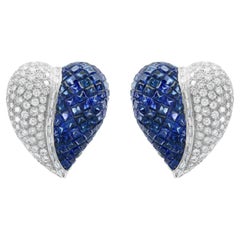 Natural Blue Sapphire & Diamond Earring in 18k Gold
