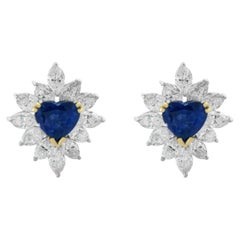 18K White Gold Blue Sapphire & Diamond Halo Earrings