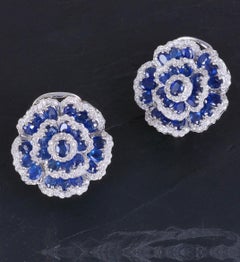 Natural Blue Sapphire & Diamond Earring in 18k Gold
