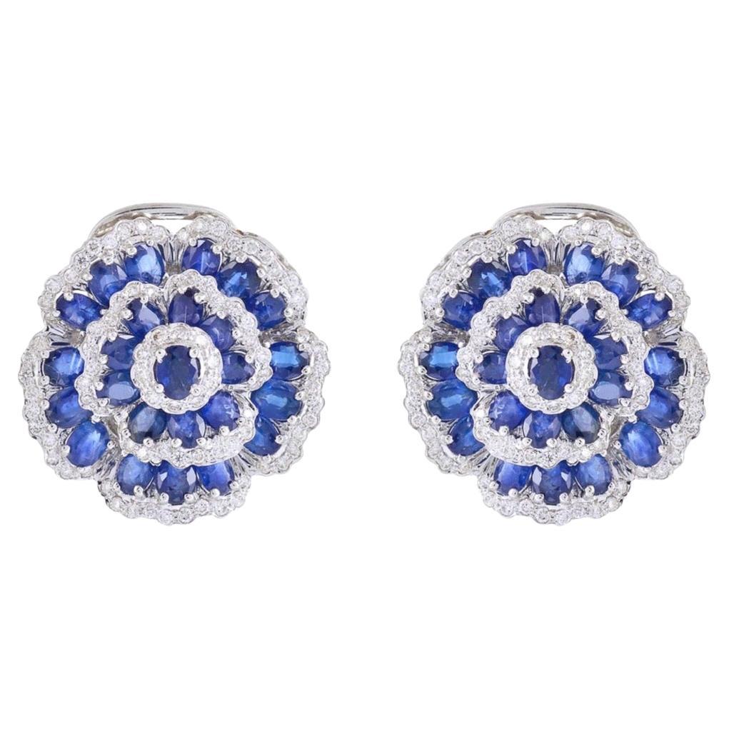 Natural Blue Sapphire & Diamond Earring in 18k Gold