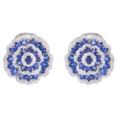 Natural Blue Sapphire & Diamond Earring in 18k Gold