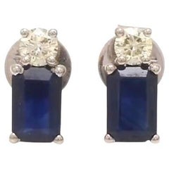 Natural blue sapphire diamond earrings in 14k gold