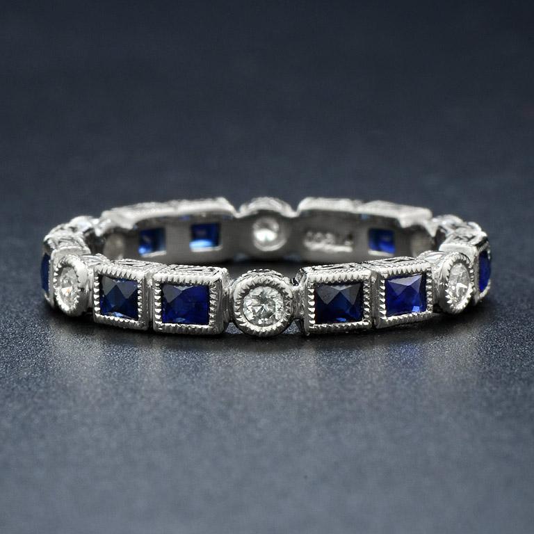 For Sale:  Alternate Double Sapphire with Diamond Eternity Band Ring in 18K White Gold 3