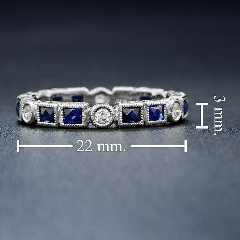 For Sale:  Alternate Double Sapphire with Diamond Eternity Band Ring in 18K White Gold 8
