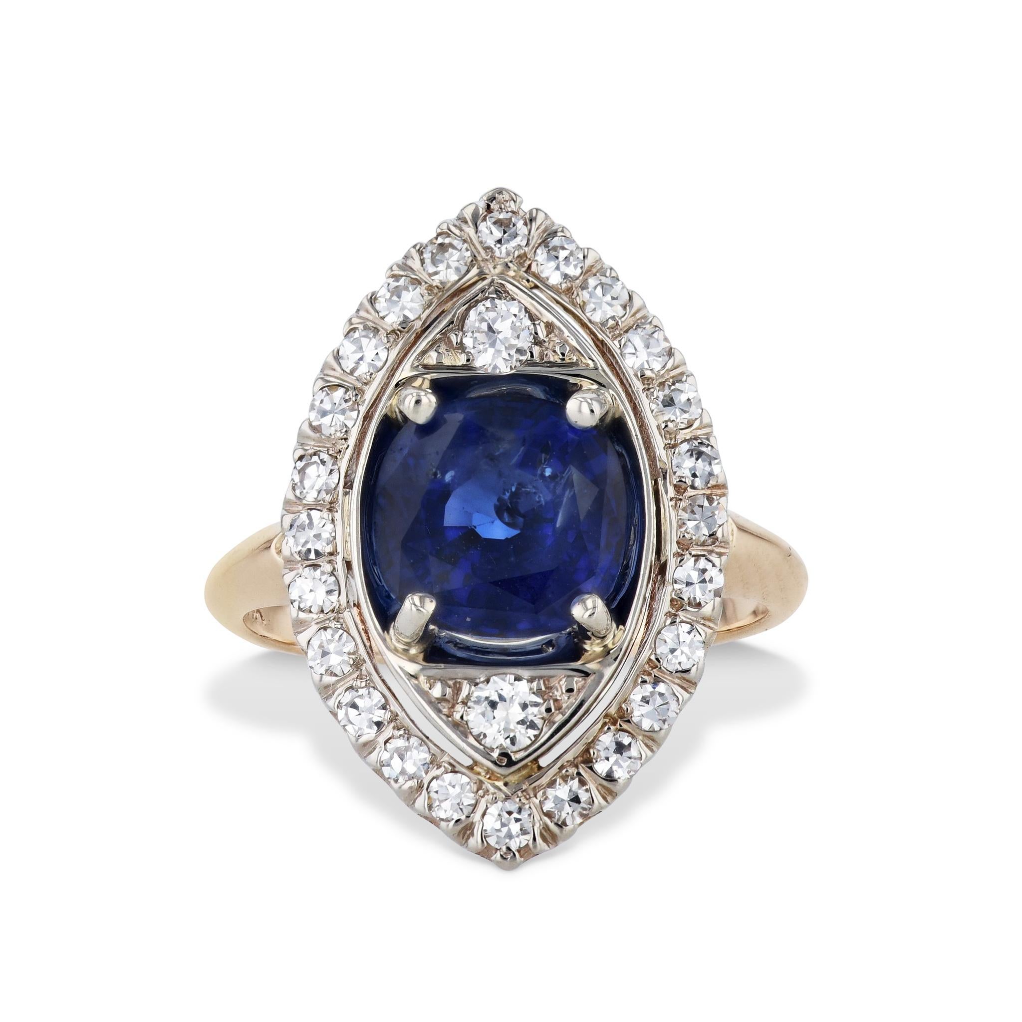 Modern Natural Blue Sapphire Diamond Estate Ring