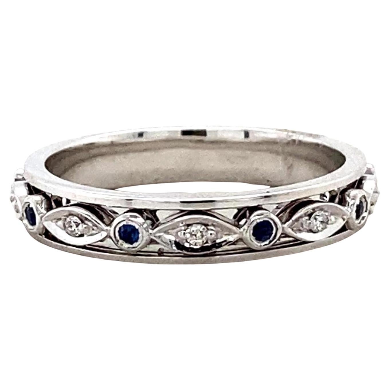 Natural Blue Sapphire 
Diamond Eternity Band Ring in 14K Solid Gold (Certified)