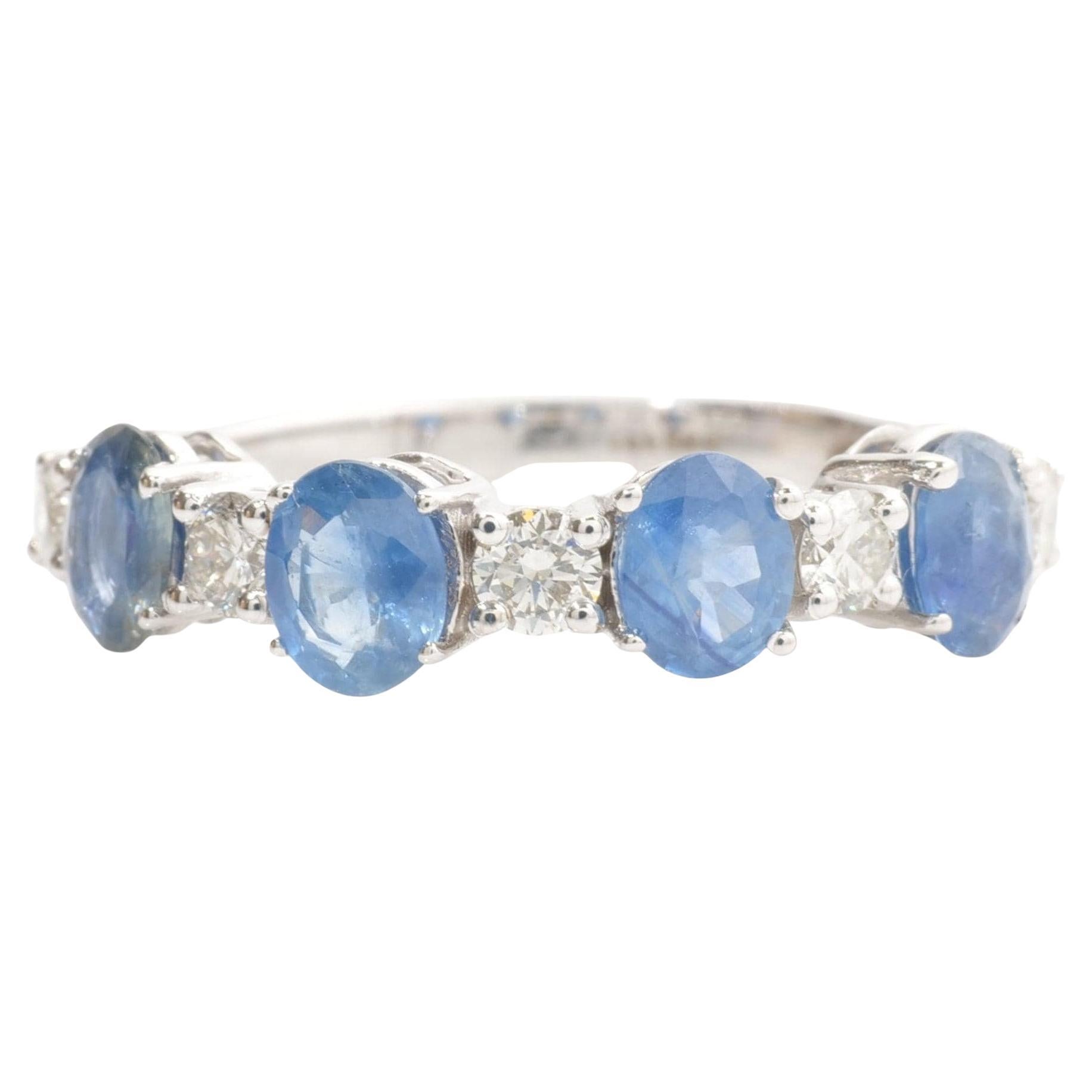 Blue Sapphire Natural Diamond Eternity Ring in 14k Solid Gold (Certified) For Sale