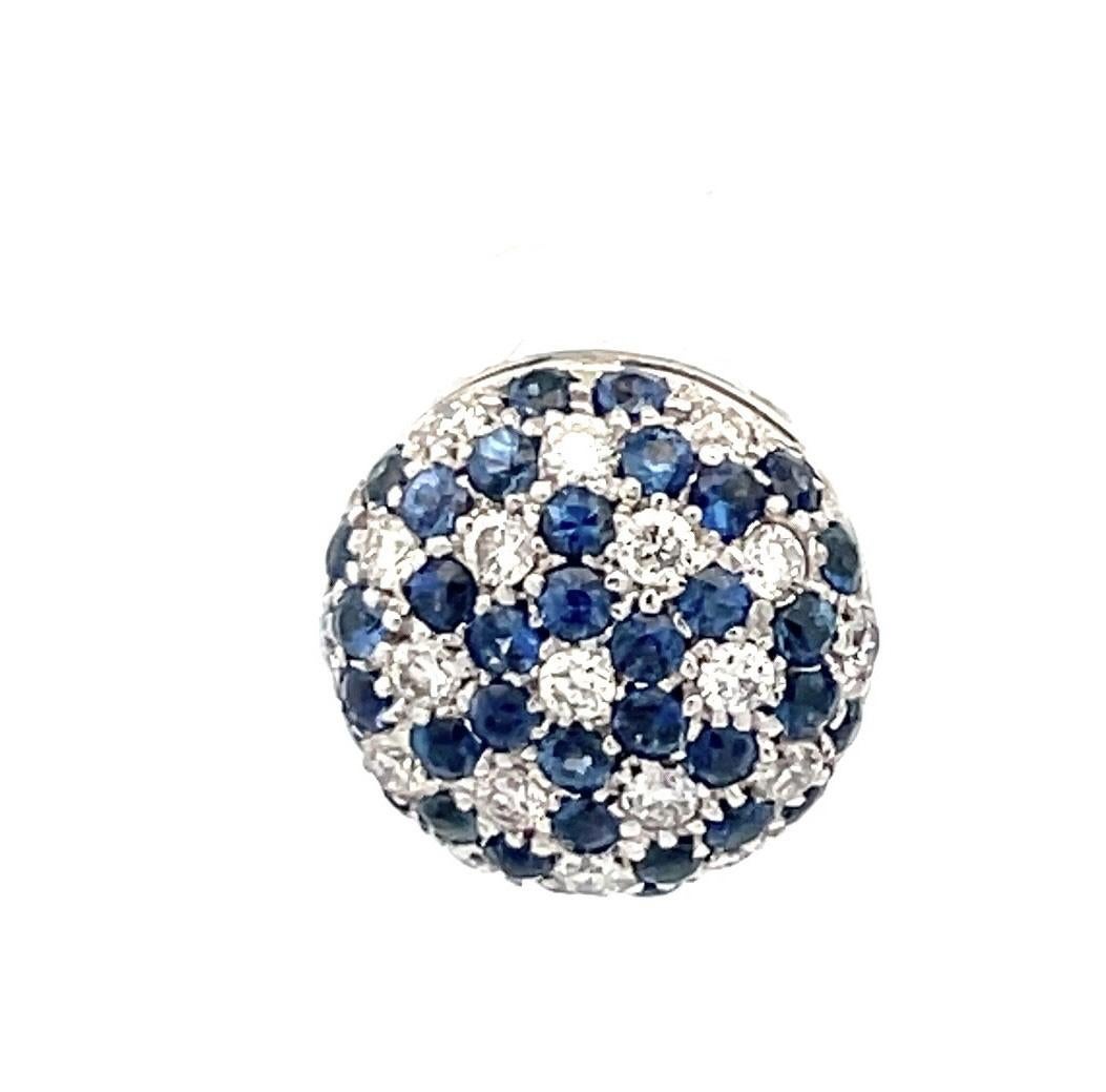 Natural Blue Sapphire & Diamond Flower Motif Puff Earring in 18kt White Gold For Sale 1