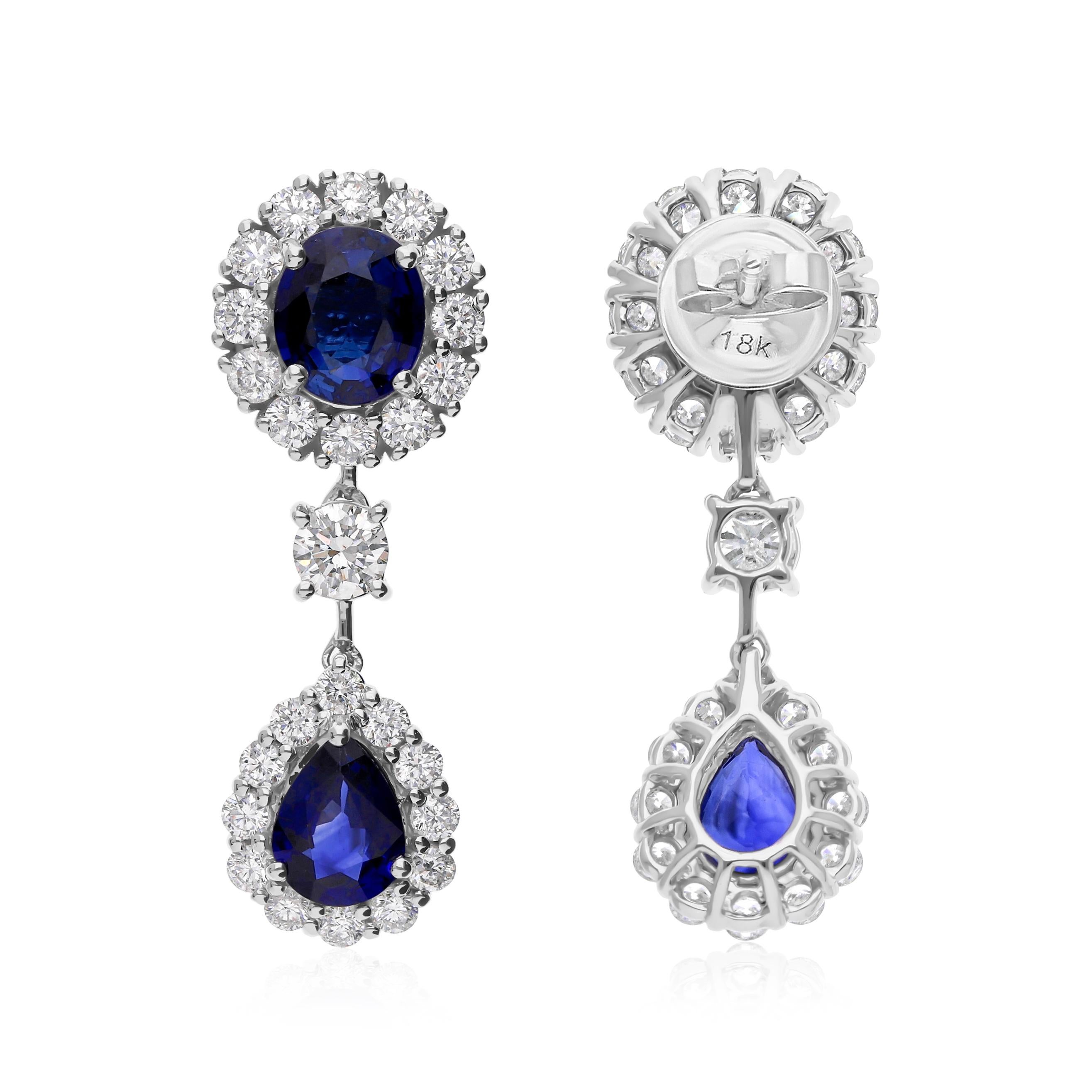 Orecchini a goccia con diamante e zaffiro blu naturale in oro bianco 14k Tutte le tariffe sono pagate in vendita 1