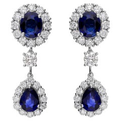 Orecchini a goccia con diamante e zaffiro blu naturale in oro bianco 14k Tutte le tariffe sono pagate