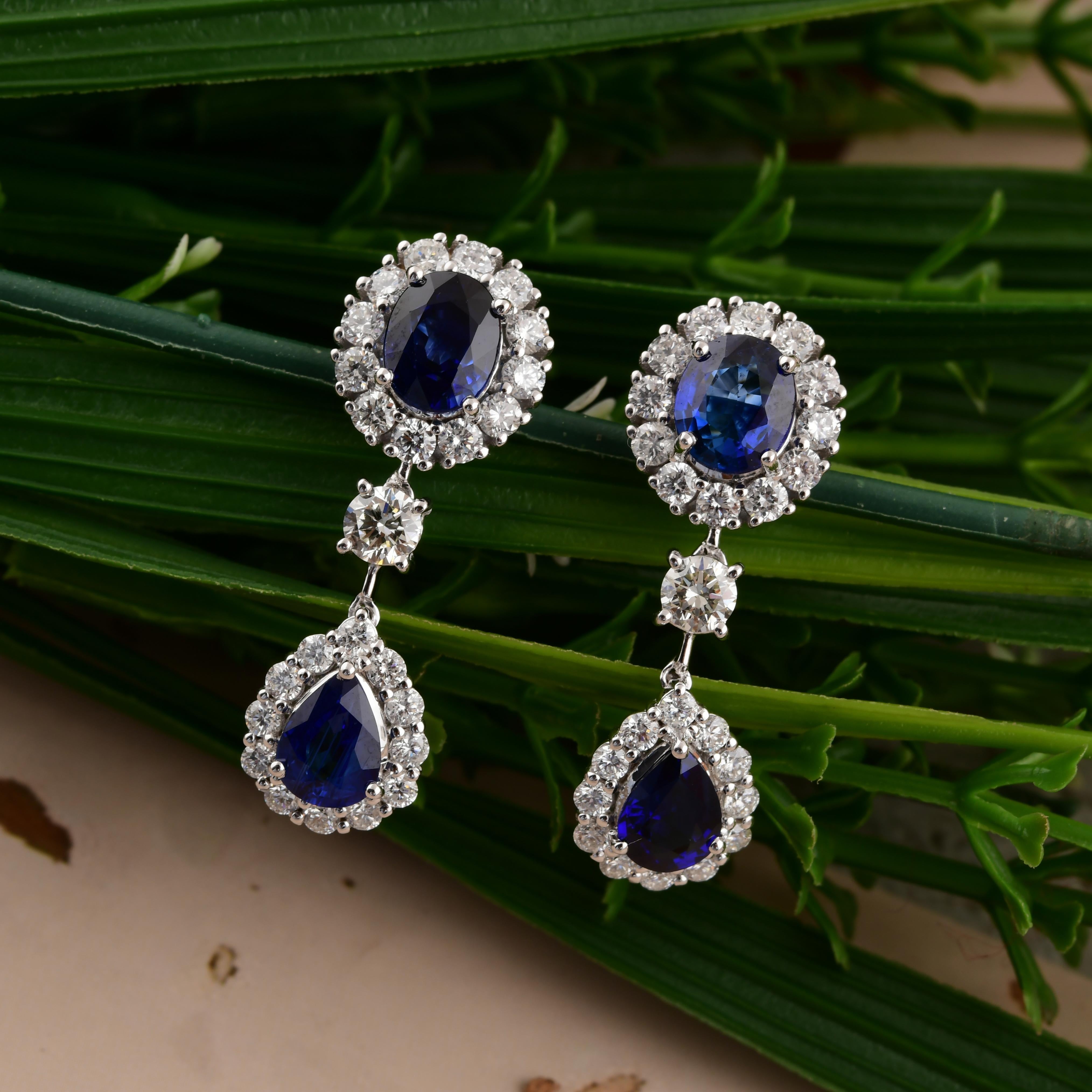 Donna Orecchini a goccia con diamante e zaffiro blu naturale in oro bianco 18 carati Tutte le tariffe pagate in vendita
