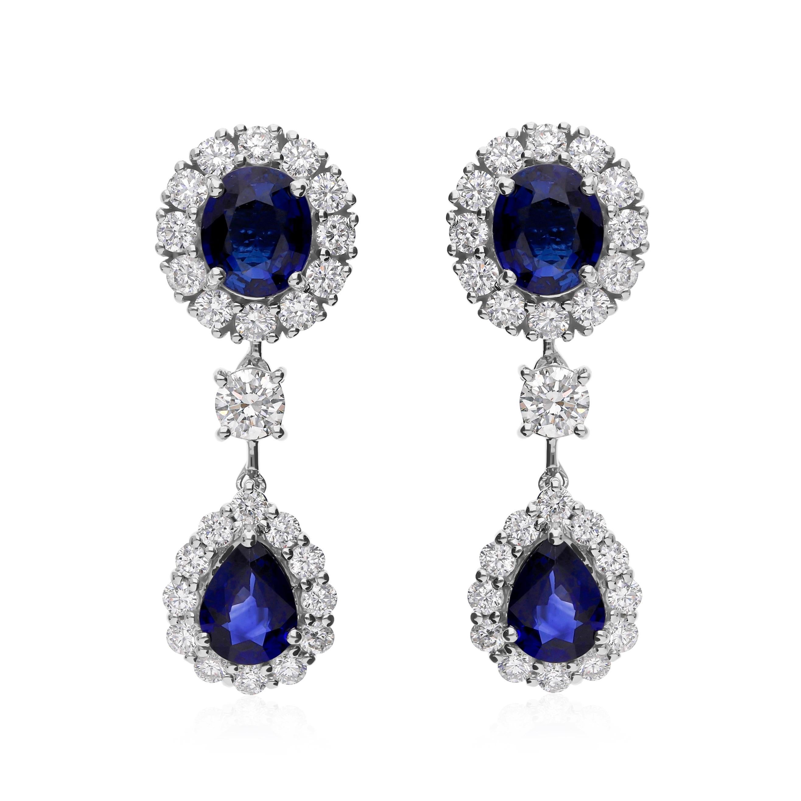 Orecchini a goccia con diamante e zaffiro blu naturale in oro bianco 18 carati Tutte le tariffe pagate in vendita 2