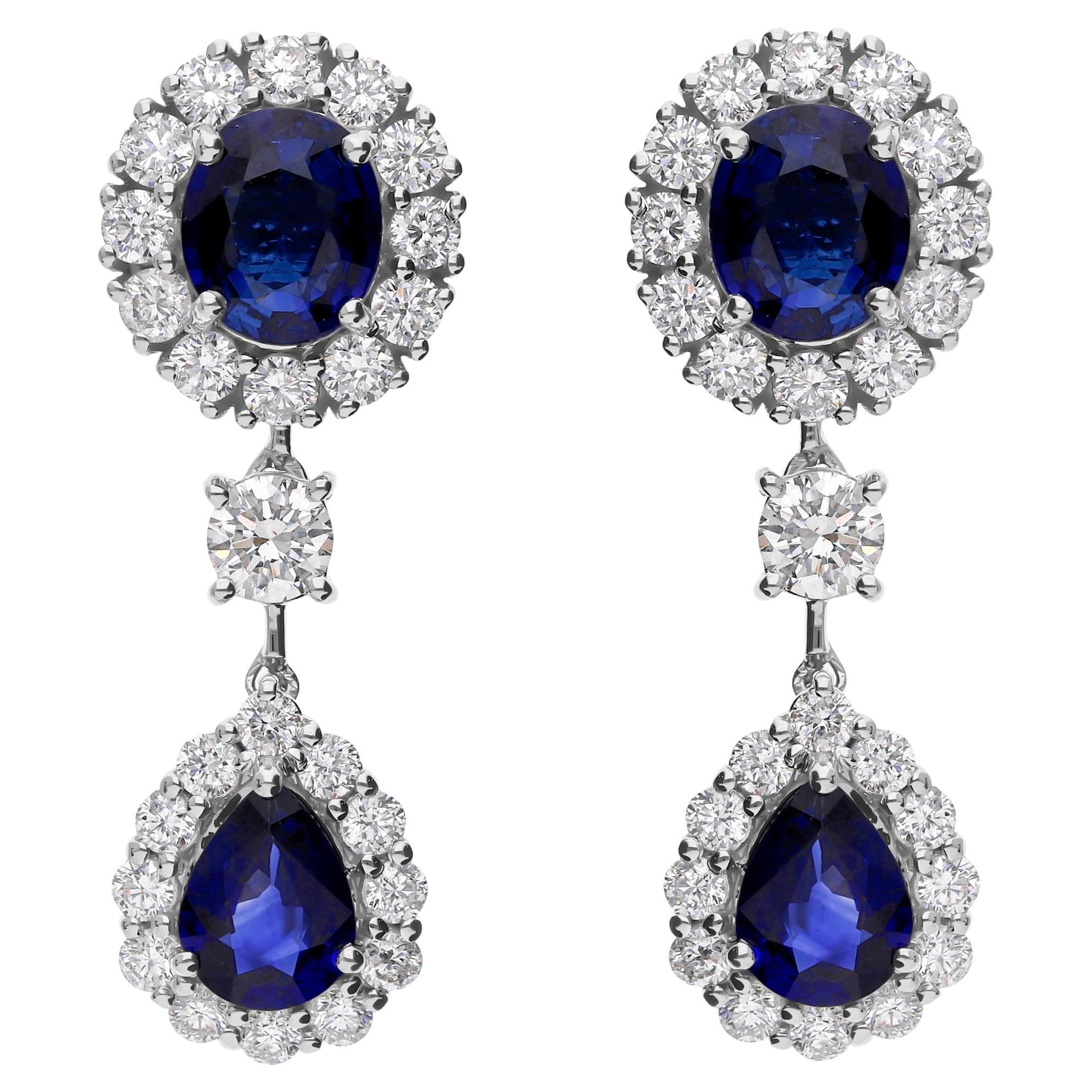 Orecchini a goccia con diamante e zaffiro blu naturale in oro bianco 18 carati Tutte le tariffe pagate