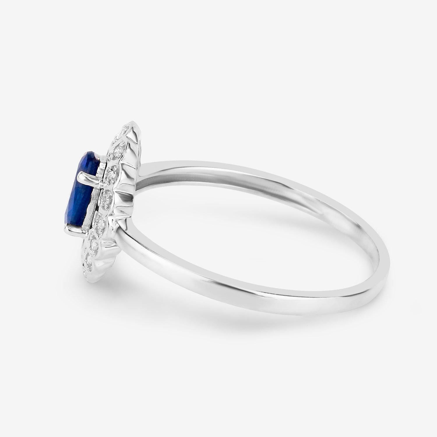 Bague en or blanc 14 carats avec saphir bleu et diamants Excellent état - En vente à Laguna Niguel, CA