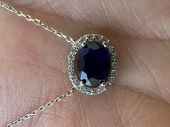 Natural Blue Sapphire Diamond Pendant - East/West