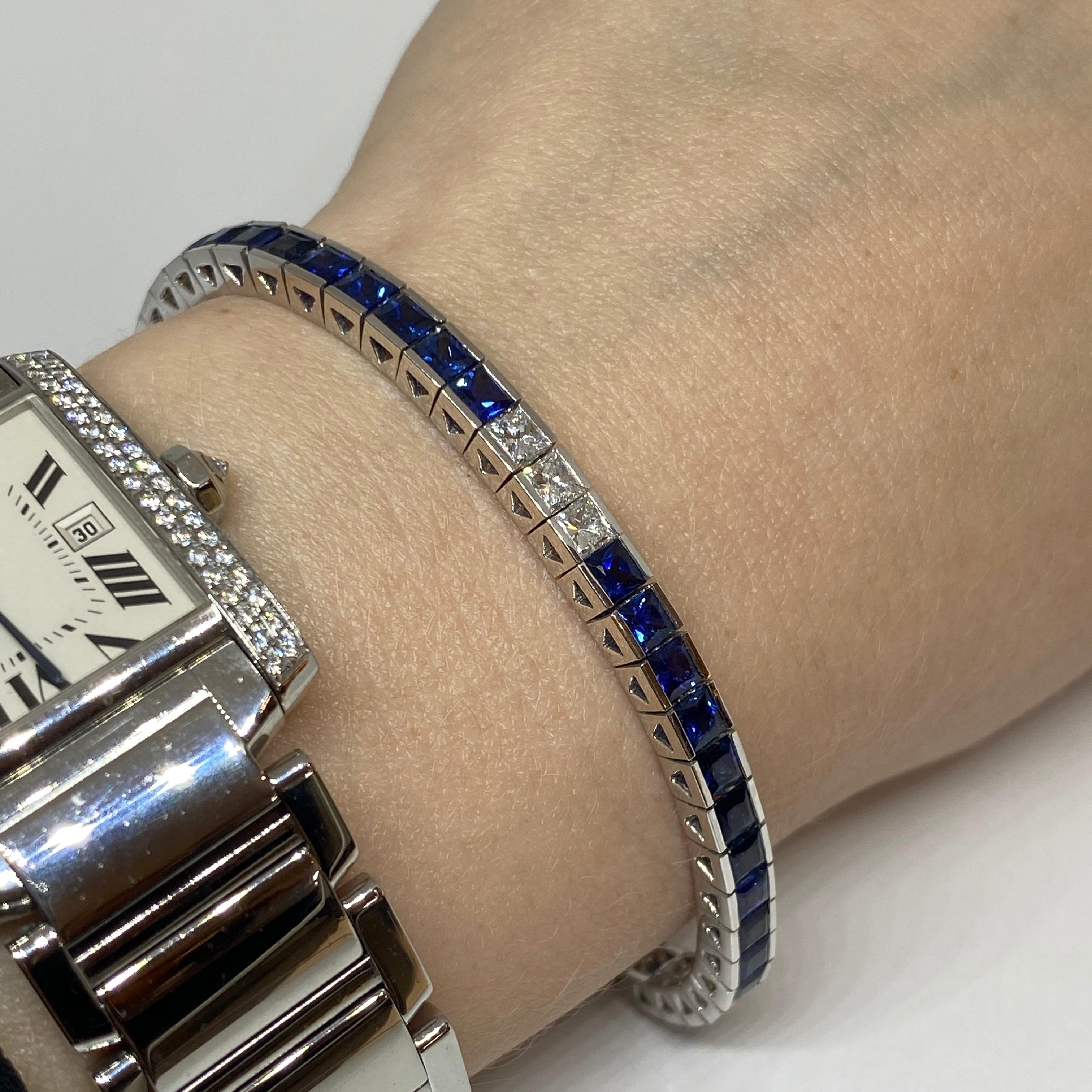 diamond and blue sapphire tennis bracelet