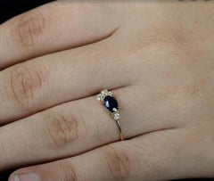 Natural Blue Sapphire & Diamond Ring in 14k Gold