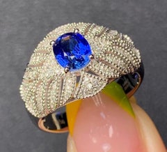 Natural Blue Sapphire & Diamond Ring in 14k Gold