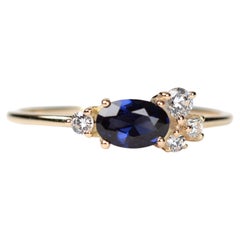Natural Blue Sapphire & Diamond Ring in 14k Gold