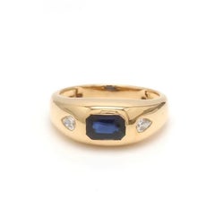 Natural 1.07 cts blue sapphire & 0.21 cts diamond ring in 18k gold