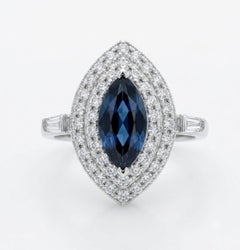 Natural Blue Sapphire & Diamond Ring in 18k Gold