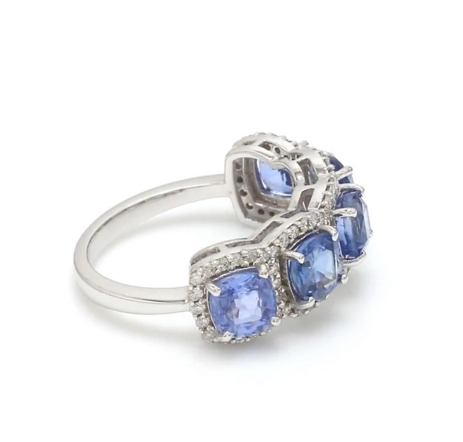 Natural blue sapphire diamond ring in 18k gold (Asscher-Schliff) im Angebot
