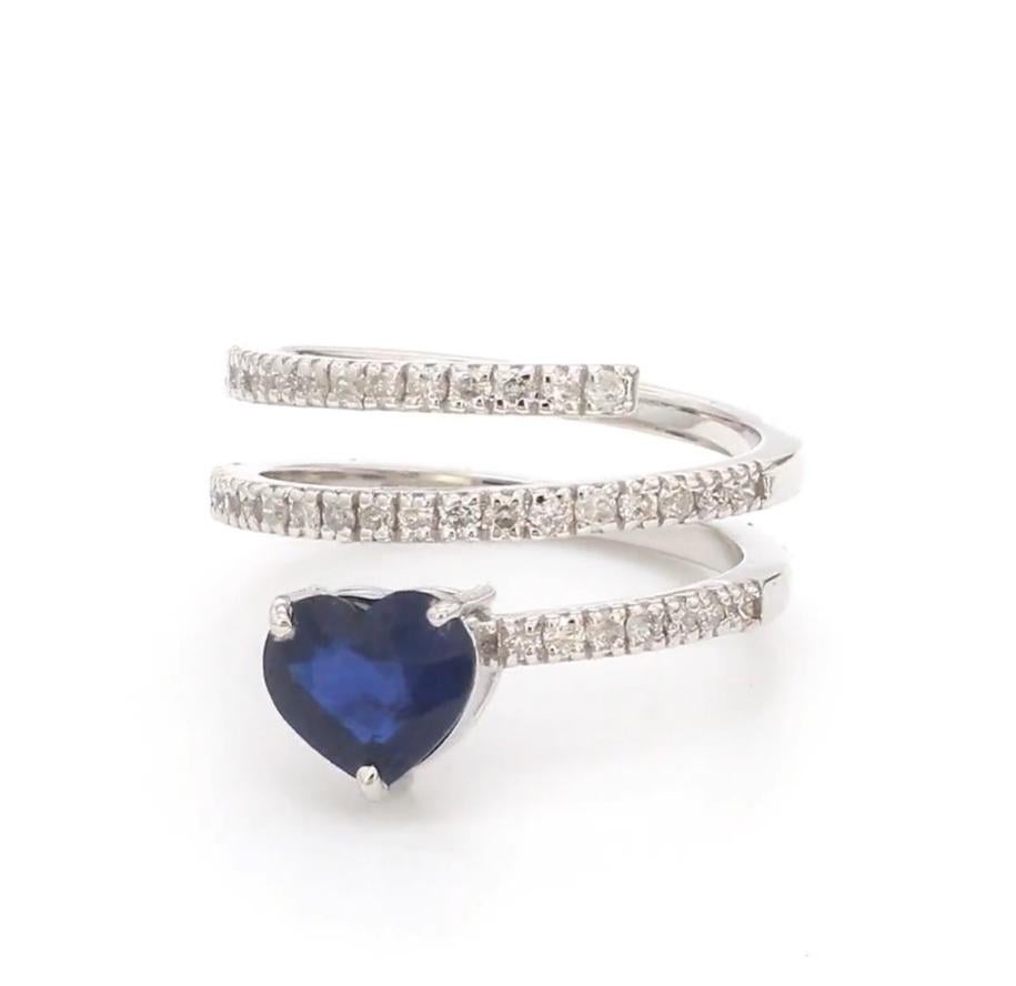Anello con zaffiro blu naturale e diamante in oro 18 carati in vendita 4